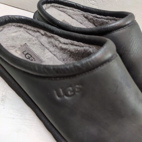 Ugg Classic Clog Mules Fur Lined Black Leather Shearling Men size 15 1011413 - Picture 2 of 10